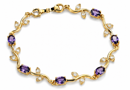 Purple Stone & Heart Chain Bracelet Set – Set of 2 Gold platted