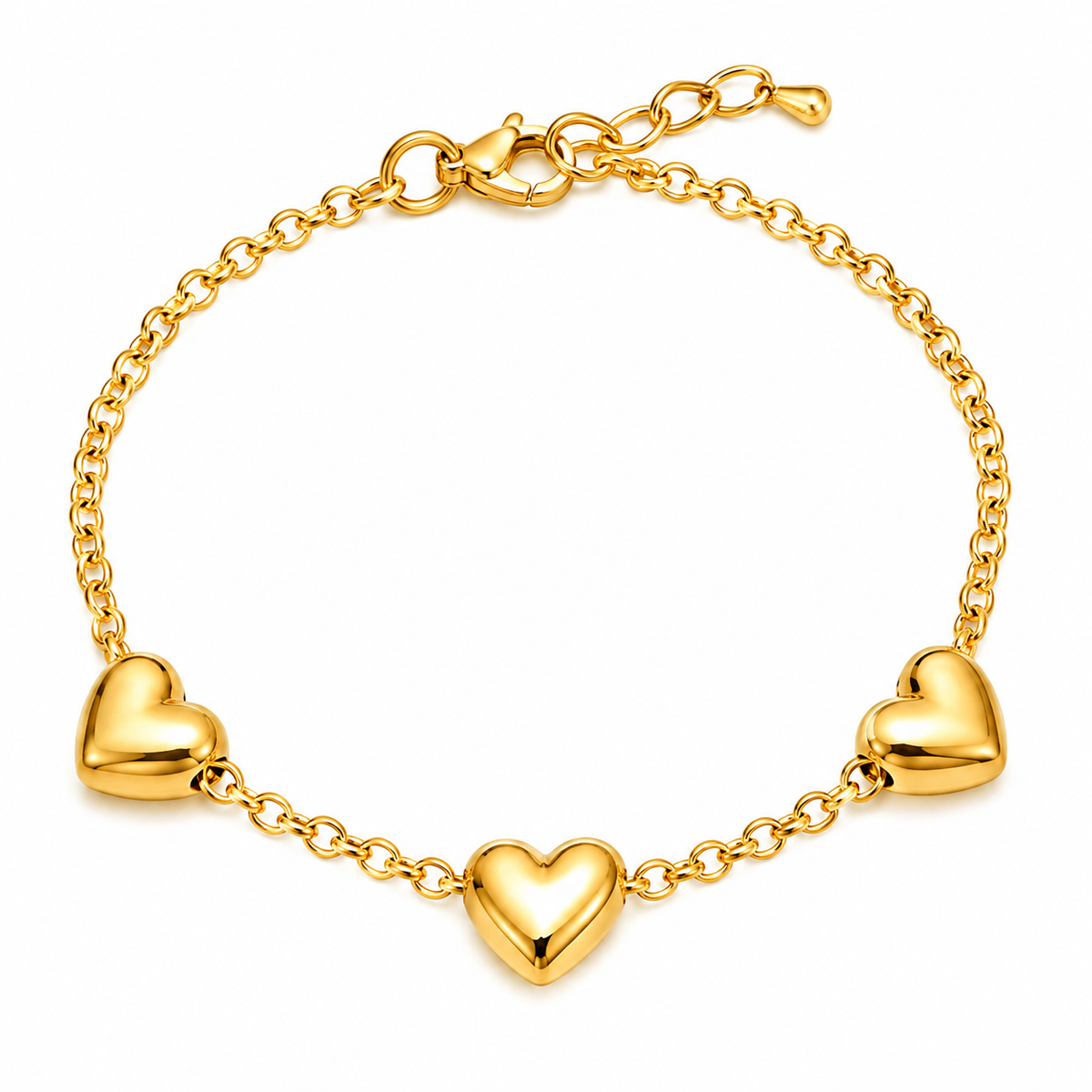 Luxury Gold-Plated Bracelet Set of 3 – Snake Chain, Woven Chain & Heart Charm