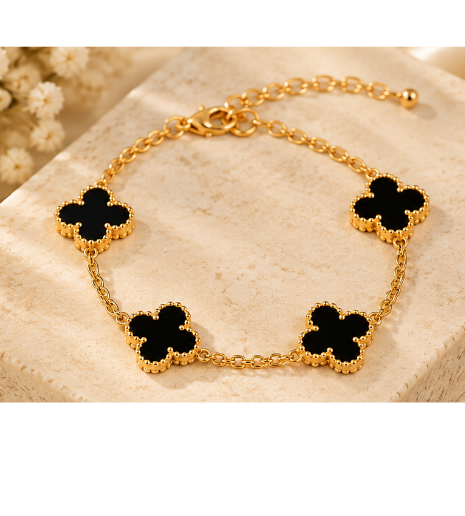 Black Clover Charm Bracelet – Gold Tone