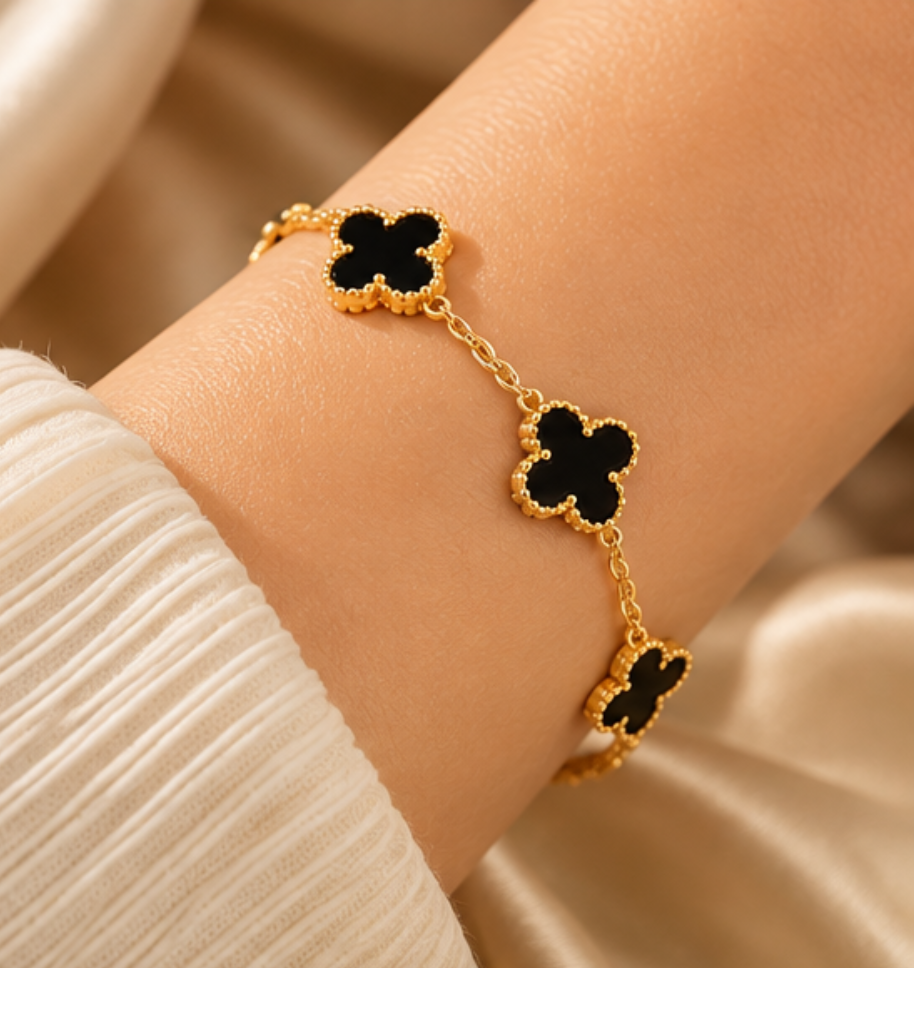 Black Clover Charm Bracelet – Gold Tone