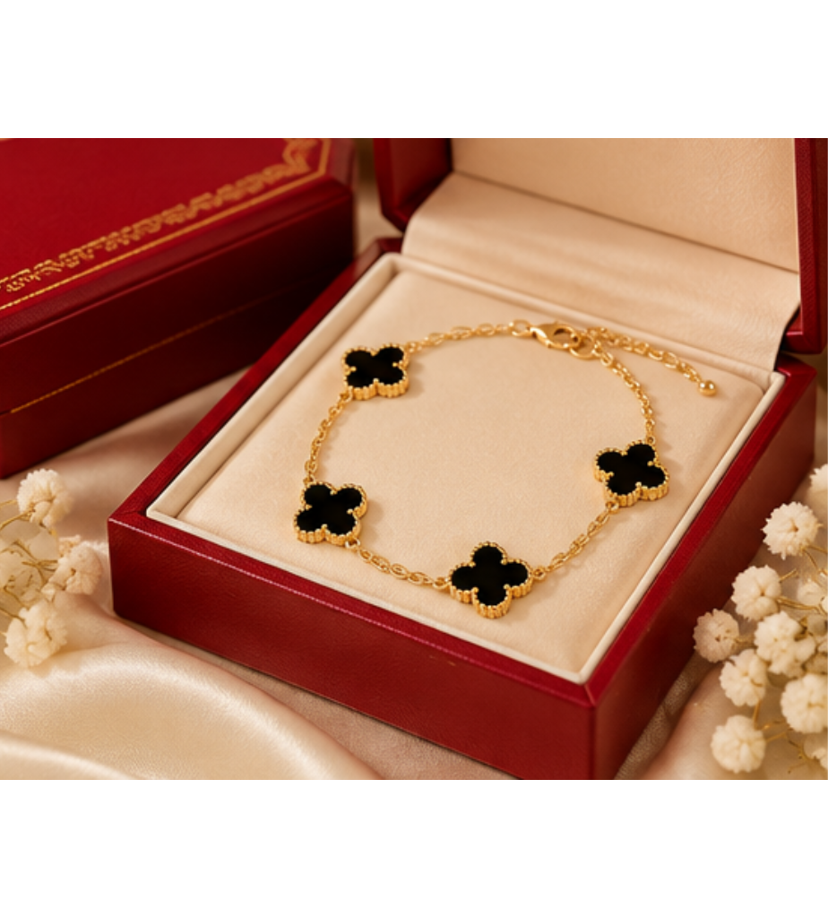 Black Clover Charm Bracelet – Gold Tone