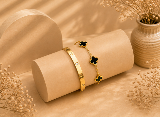 Cartier & Black Clover Bracelet Set – Set of 2 Gold Plated