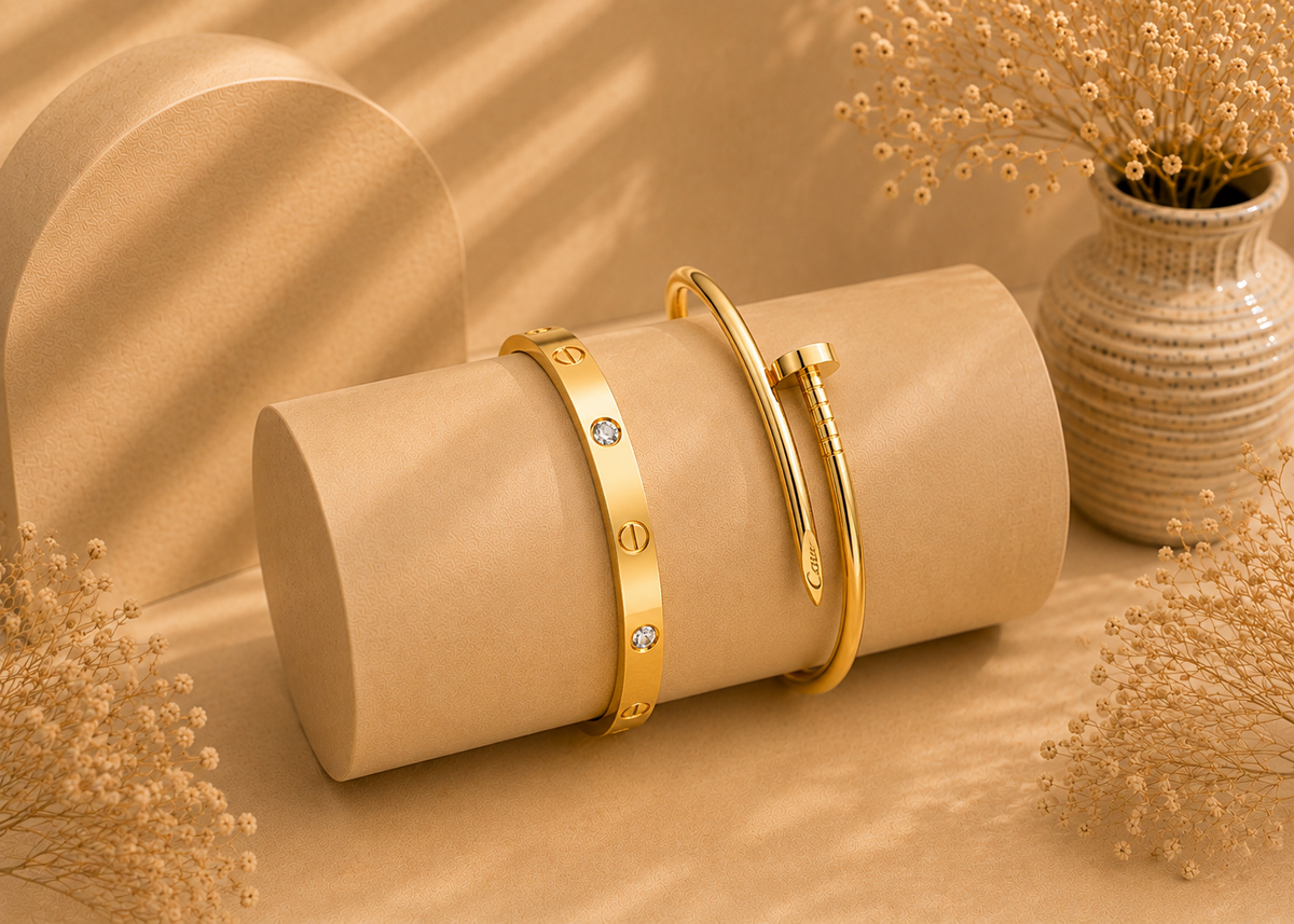 Luxury Cartier- love bracelet & Nail Bracelet Set – Set of 2 Gold platted