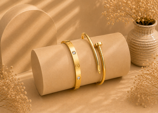 Luxury Cartier- love bracelet & Nail Bracelet Set – Set of 2 Gold platted