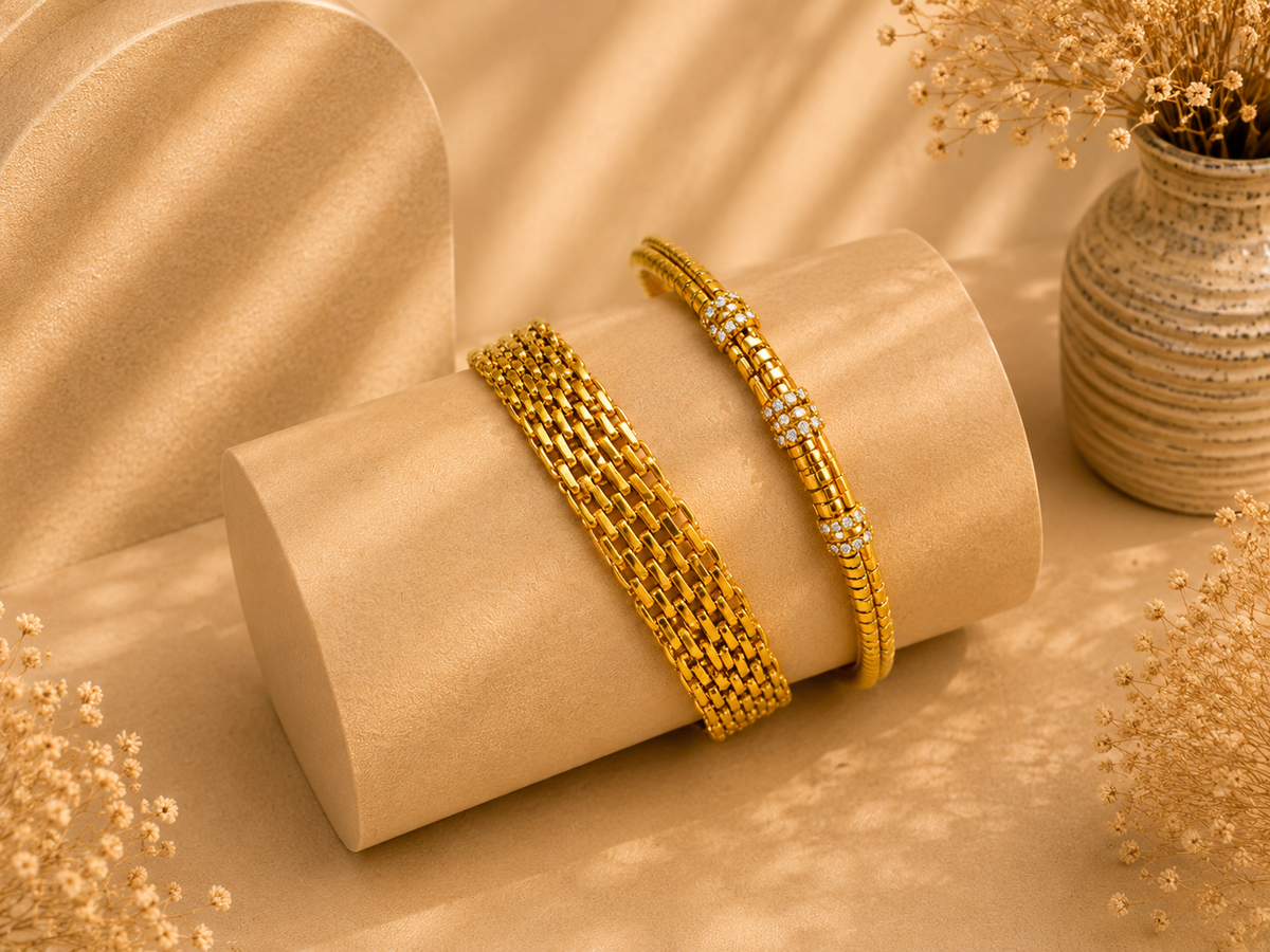 Luxury Gold-Plated Bracelet Set of 2 – Snake Chain & Woven Chain