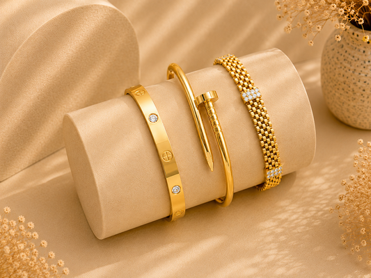 Luxury Gold-Plated Bracelet Set of 3 – Stainless Steel, Tarnish Resistant