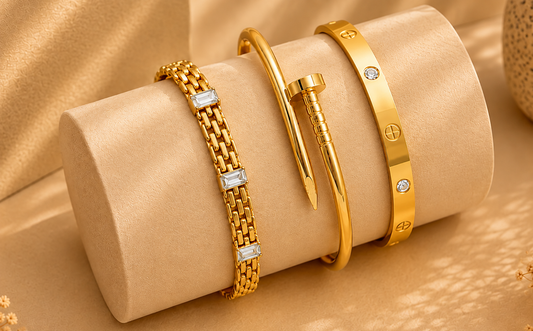 Luxury Gold-Plated Bracelet Set of 3 – Stainless Steel, Tarnish Resistant