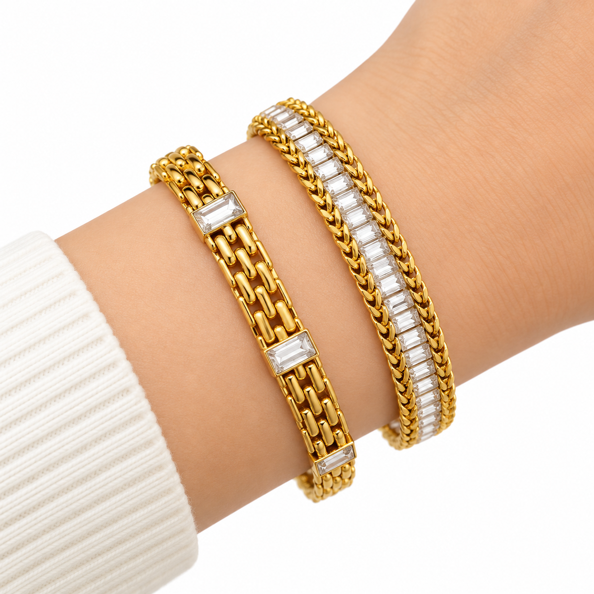 Luxury Gold-Plated Bracelet Set of 2 – Snake Chain, Woven Chain & Heart Charm