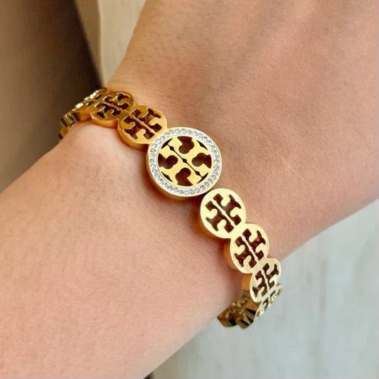 Luxury Gold-Plated Bracelet Set of 3 – Tulip, Heart Chain & Iconic Logo Bracelets